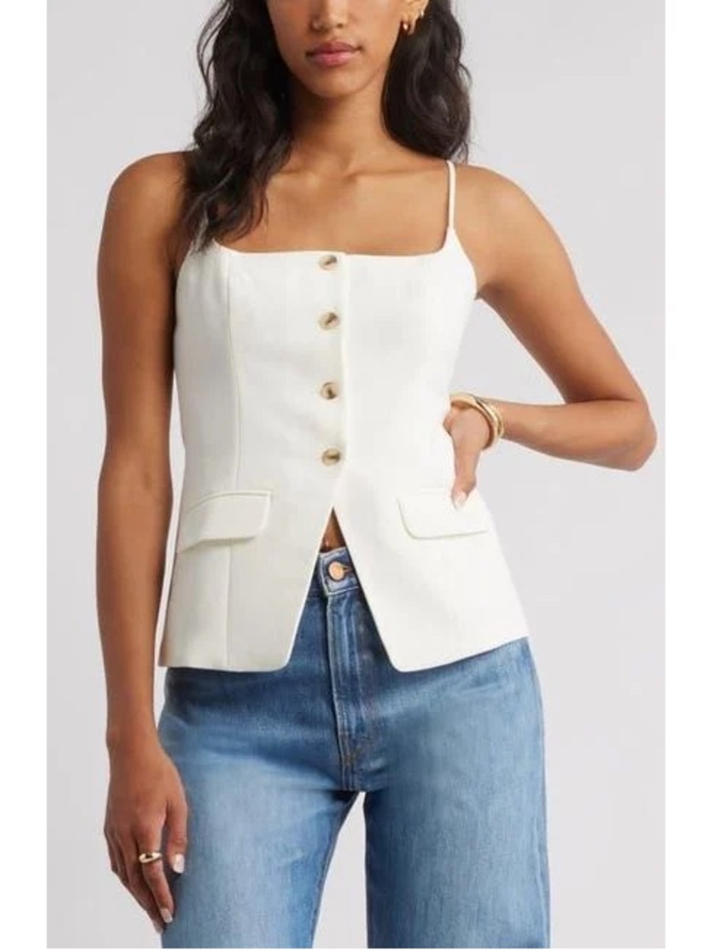 Tailored White Square-Neck Button-Front Cami